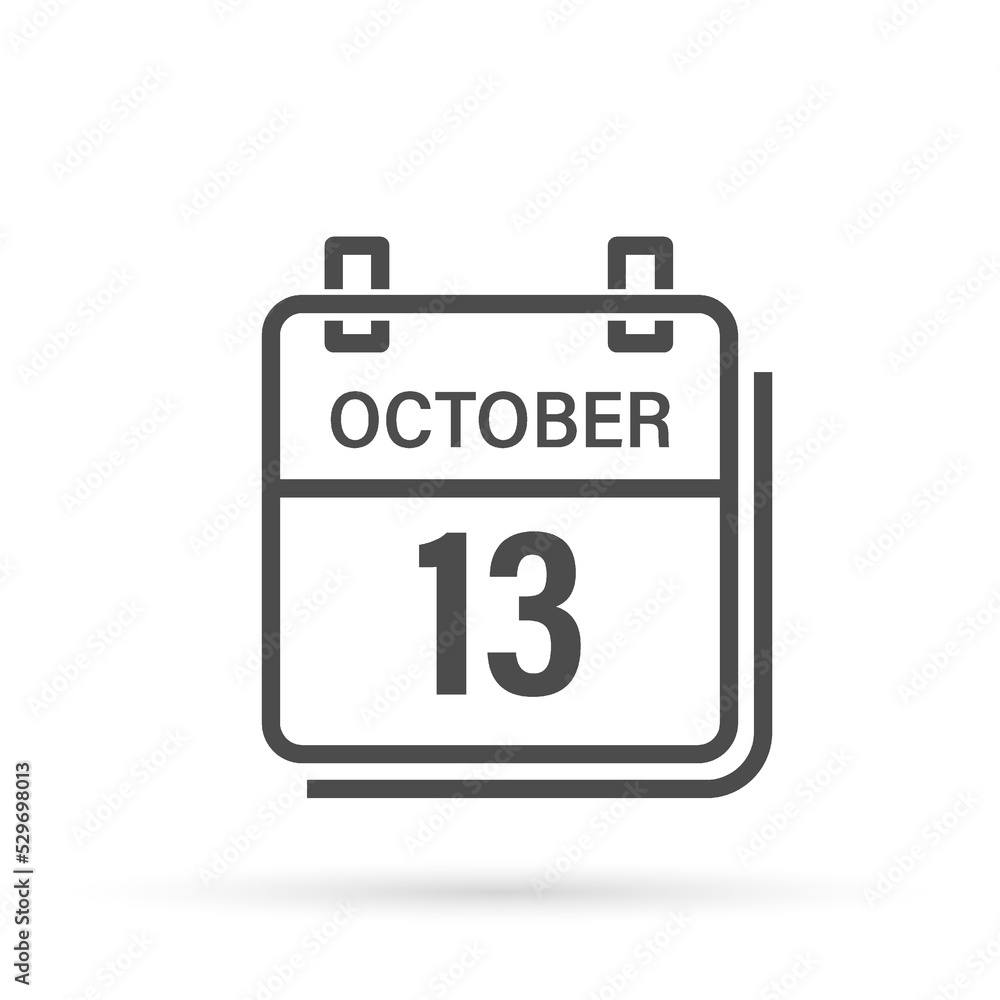 October 13, Calendar icon with shadow. Day, month. Flat vector illustration. October 13, Calendar icon with shadow. Day, month. Flat vector illustration.