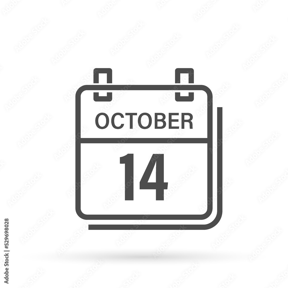 October 14, Calendar icon with shadow. Day, month. Flat vector illustration. October 14, Calendar icon with shadow. Day, month. Flat vector illustration.
