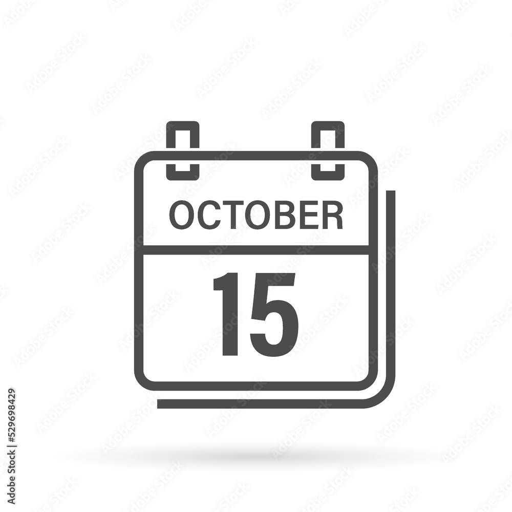 October 15, Calendar icon with shadow. Day, month. Flat vector illustration.