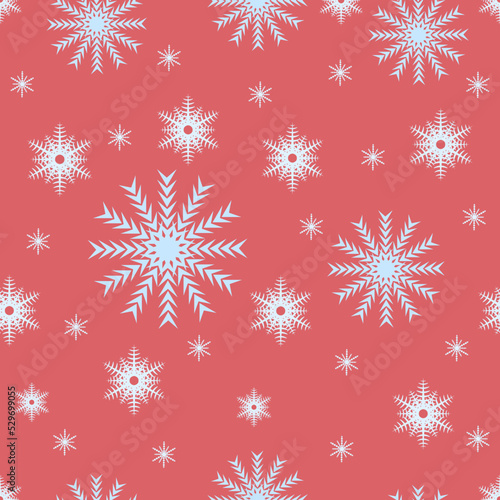 Vector seamless pattern with Snowflake. Snowflake vector pattern isolated on red background.