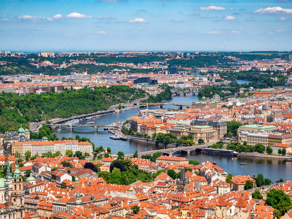 Aerial view with beautiful city of Prague.