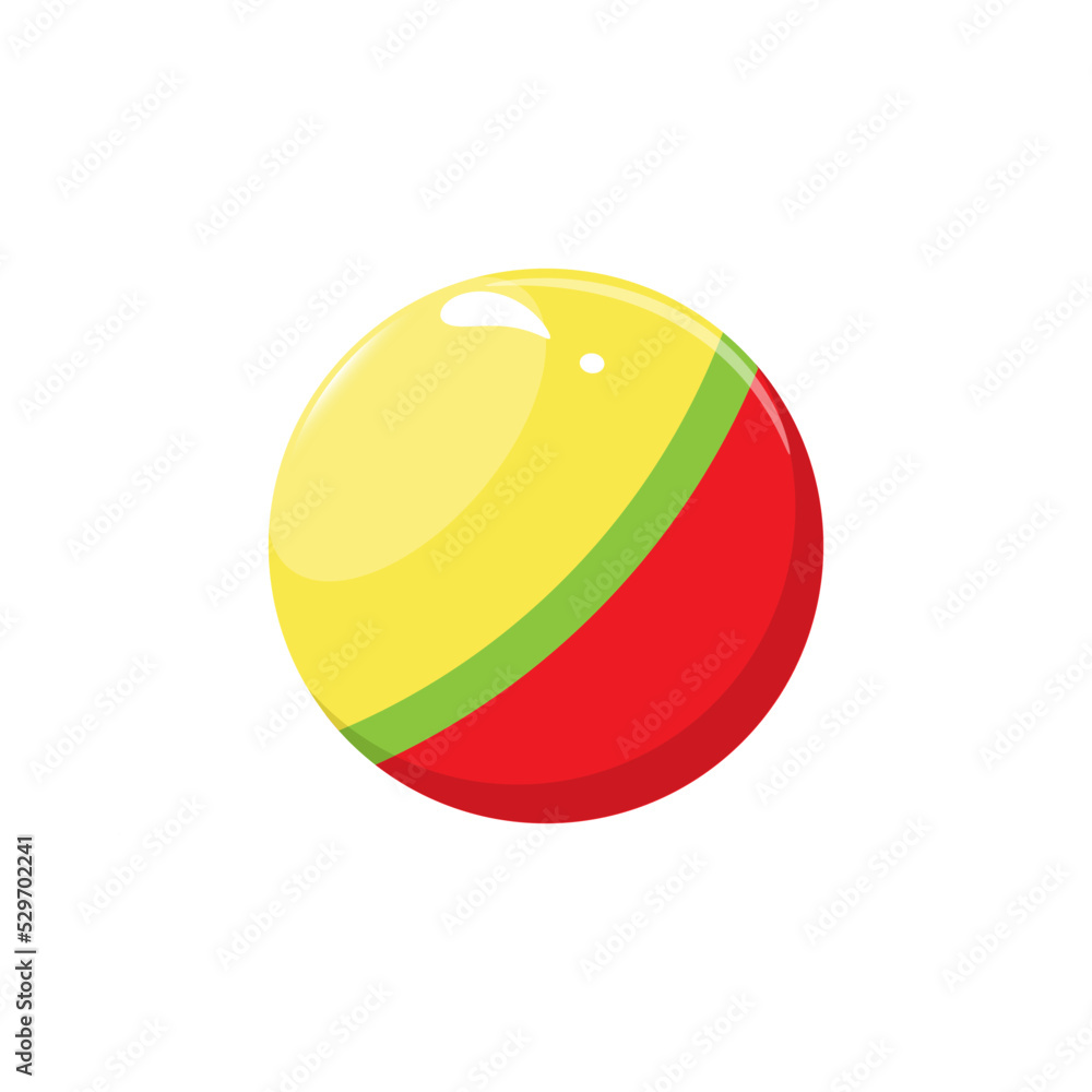 Vector baby ball toy flat illustration. Child round rubber ball,striped colored toy isolated on a white background. Children education, growth and development concept