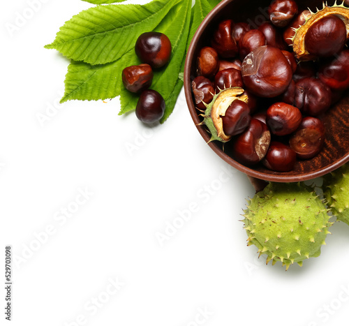 Bowl with chestnuts isolated on white background