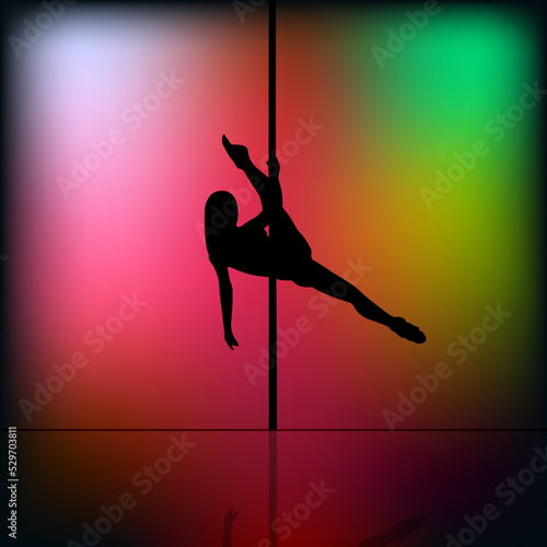 Silhouette of young beautiful woman dancing a striptease on a blur background
