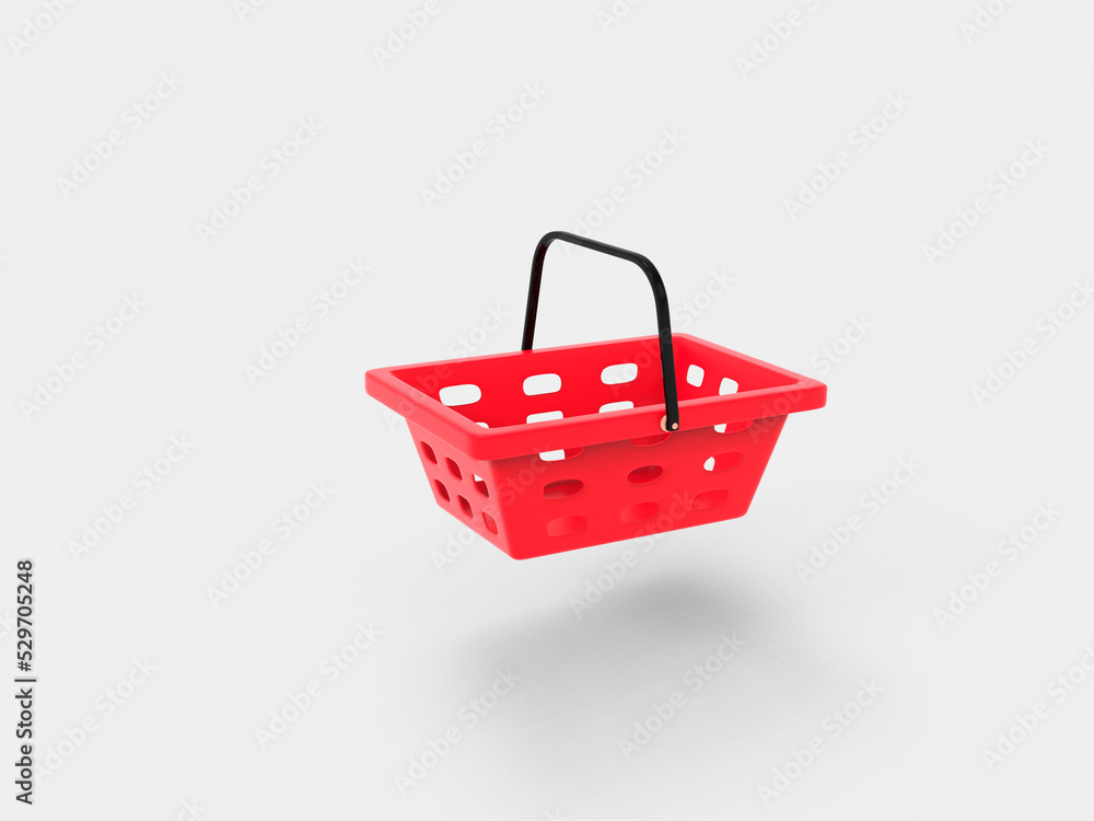 Fototapeta premium Red empty shopping baskets 3d rendering illustration shopping cart for market 3d render