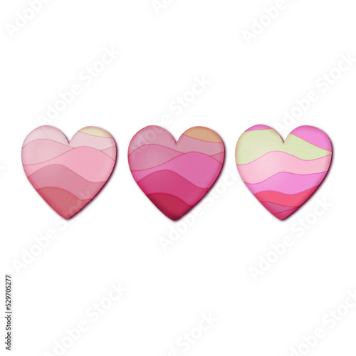 Set of tree abstract pink Hearts on transparent background. The heart as a symbol of love and loyalty. Like icons. Valentine’s Day decor