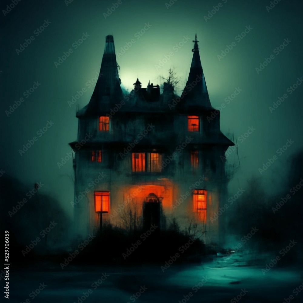 Haunted House Exterior at Night