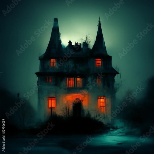 Haunted House Exterior at Night