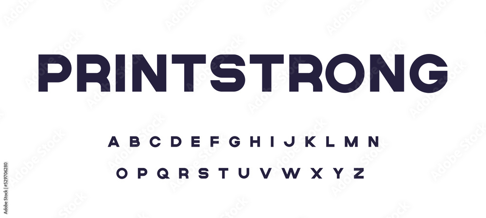 Strong sans serif uppercase font with bold letter type vector illustration