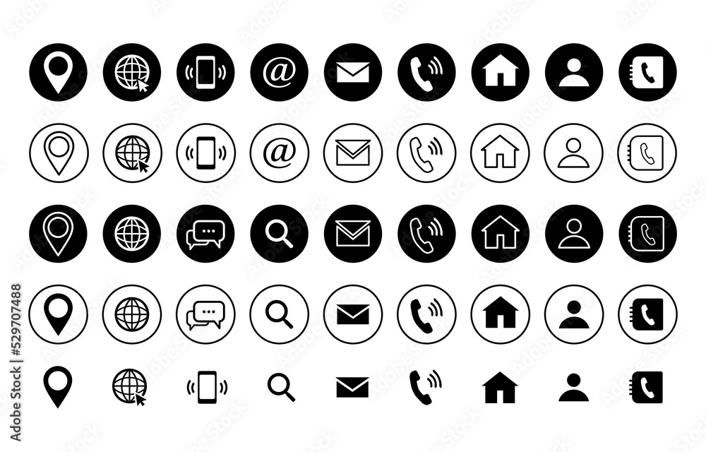 Contact Icon set , flat and black and white and linear contact icons ...