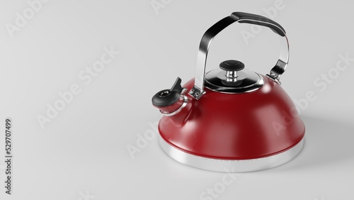 Red tea kettle pot on white background 3D model render
