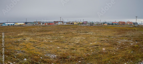 Distant view of the town on Rankin Inlet on the banks of Hudson Bay photo