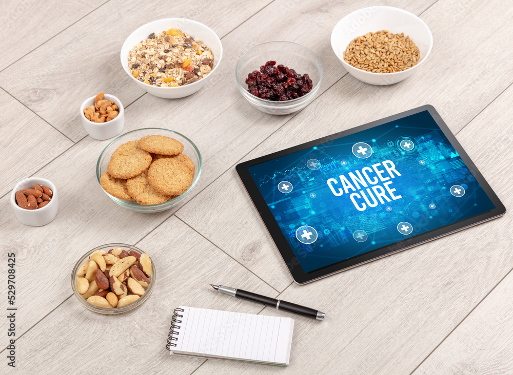 Tablet Pc with fruits, healthy concept Tablet Pc with fruits, healthy concept