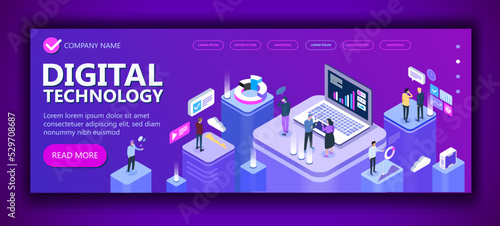 Concept of digital technology, Multi colored Isometric illustration, A group of businessmen communicate on the topic of further business in the business, Vector illustration