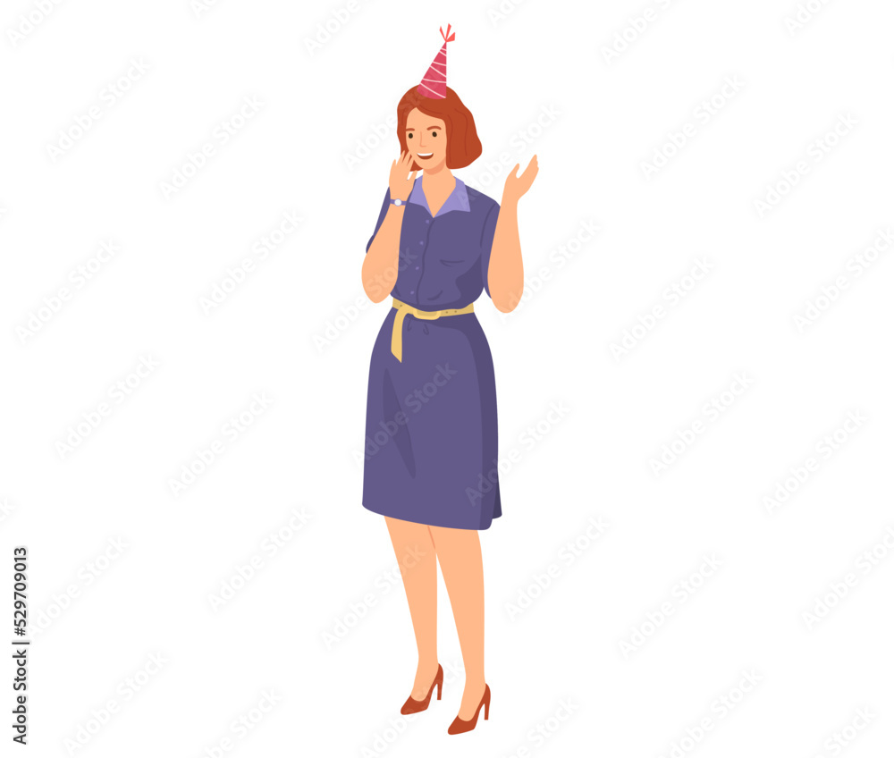 Happy Birthday party at home with friends. Joyful woman in festive cap on head celebrating holiday. Congratulations to friend. Fun birthday with festive greeting event, gladness and joy celebration Happy Birthday party at home with friends. Joyful woman in festive cap on head celebrating holiday. Congratulations to friend. Fun birthday with festive greeting event, gladness and joy celebration