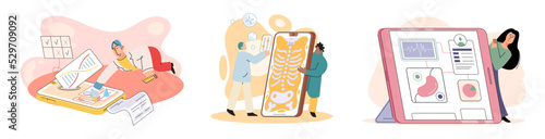 Online medical consultation and support metaphor. Online doctor. Healthcare services, Ask doctor. Tele medicine e-health service. Therapist videocalling phone screen. Diagnosis treatment of patients