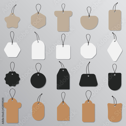Collection of hang tags and sales labels. Blank vintage labels. Price tags. Vector illustrations