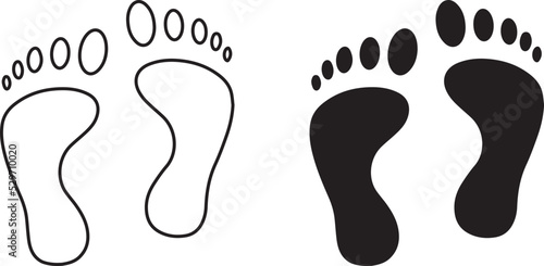 Human footprint icon set. silhouette of footprints. footsteps icon line or sign for print. Baby feet clean black icon. feet flat design
