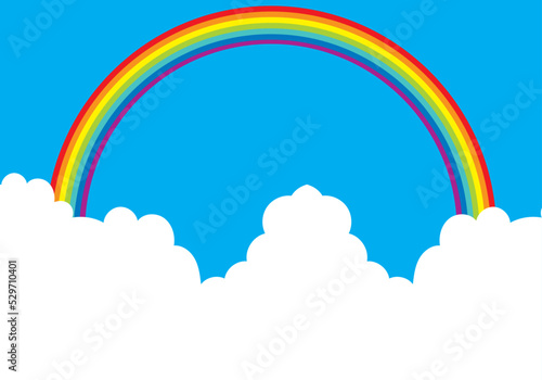 ハッピーなイメージのシンプルな背景イラスト　青空と白い雲と虹