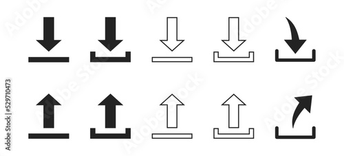 download upload vector icons set, vector network element, cloud symbol, computer interface, linear design