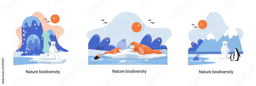 Biodiversity in nature as environment variety of life on Earth planet. Saving wildlife ecosystem metaphor. Protection and care of flora and fauna, eco friendly human activity, many biological species