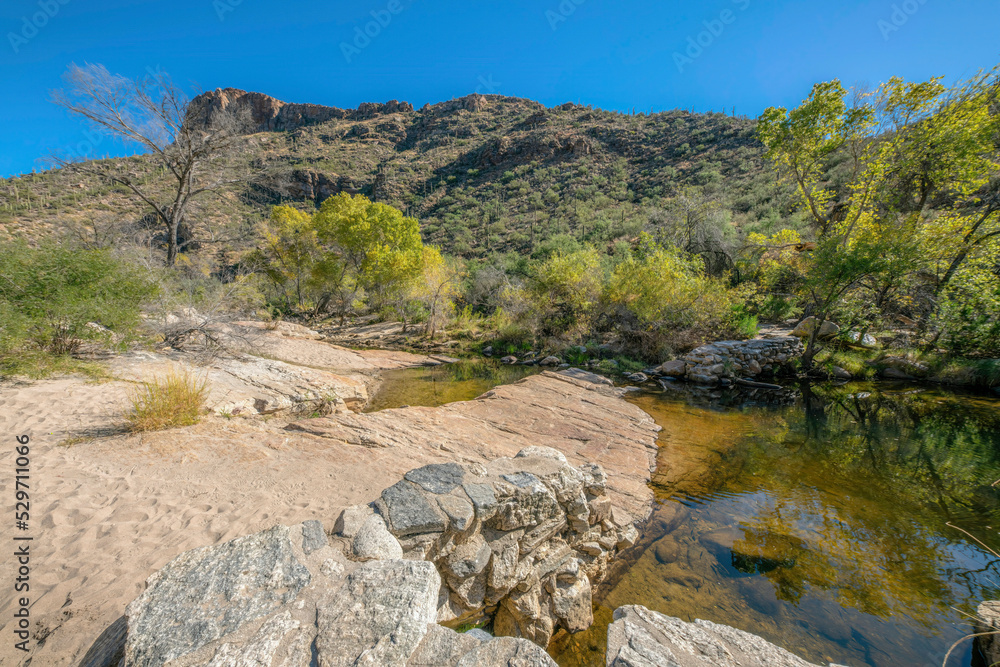 Large rock formations surrounding the creek at Sabino Canyon State Park, Tucson, Arizona