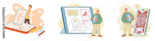 Online medical consultation and support metaphor. Online doctor. Healthcare services, Ask doctor. Tele medicine e-health service. Therapist videocalling phone screen. Diagnosis treatment of patients