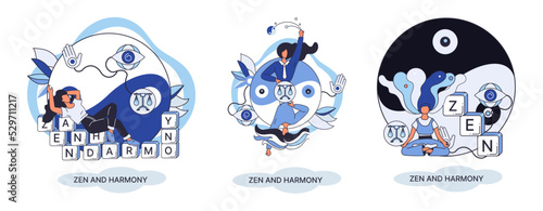 Zen and harmony metaphor, meditation practice. Balance, relaxation, mindfulness. Calm person relaxing. Yoga and spiritual practice, relax, recreation, healthy lifestyle. Japanese cult of mind and body