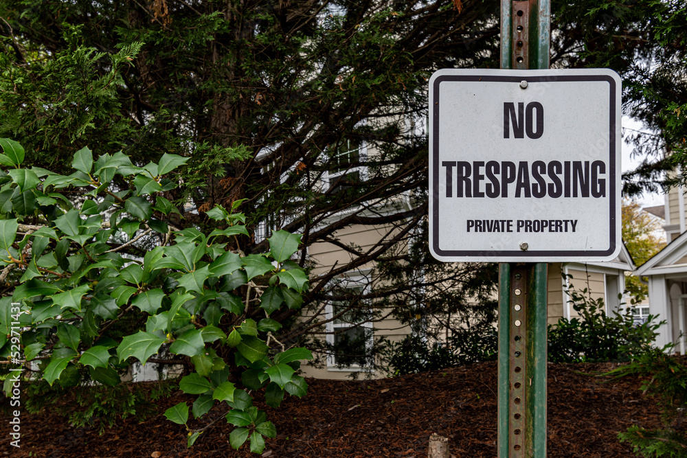 A no trespassing sign in Gaithersburg, Montgomery County, Maryland. A no trespassing sign in Gaithersburg, Montgomery County, Maryland.