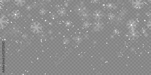 Vector heavy snowfall, snowflakes in different shapes and forms. Snow flakes, snow background. Falling Christmas. Stock royalty free vector illustration. PNG