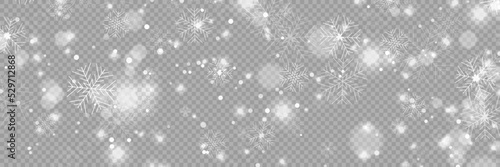 Vector heavy snowfall, snowflakes in different shapes and forms. Snow flakes, snow background. Falling Christmas. Stock royalty free vector illustration. PNG