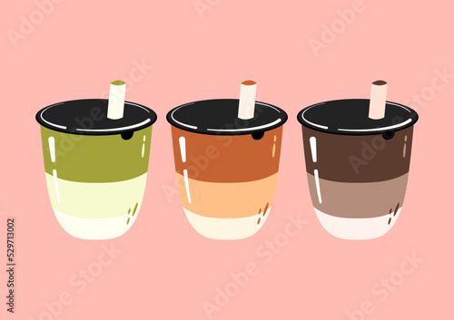Tea cup design collection, Yummy drinks, soft drinks with doodle style banner, Milk tea ads with delicious tapioca and pearl, Tea menu graphic template.