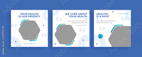 Set of editable templates for Instagram post, Facebook square, medical clinic, medical center, health care, advertisement, and business, fresh design with simple color (1/3)