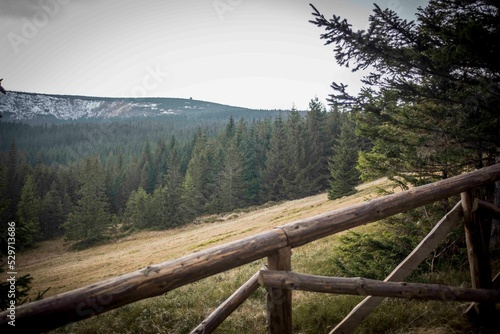 Obraz na płótnie Krajobraz górski - Karkonosze. Widok na wzgórza, lasy i szczyty górskie w salonie