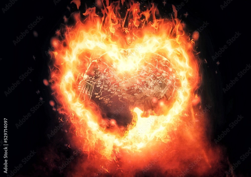 Fototapeta premium fiery heart on fire