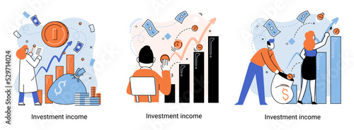 Investment, saving money and finance growth business concept metaphor. Analyzes charts and indicators of income growth. Investment income from securities and other non-commercial investments dividends