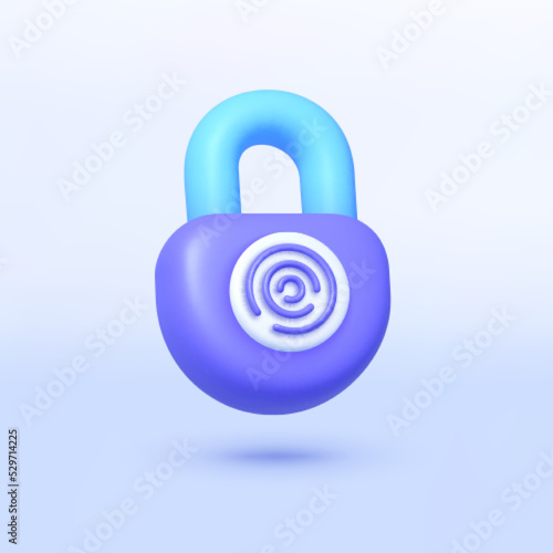 Lock 3d on light background. Finger digital security concept. 3d vector icon