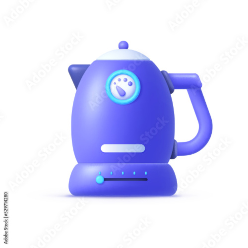 Modern electric kettle 3d, great design for any purposes. 3d illustration rendering. Isolated cartoon vector illustration