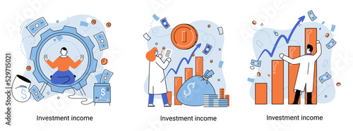 Investment, saving money and finance growth business concept metaphor. Analyzes charts and indicators of income growth. Investment income from securities and other non-commercial investments dividends