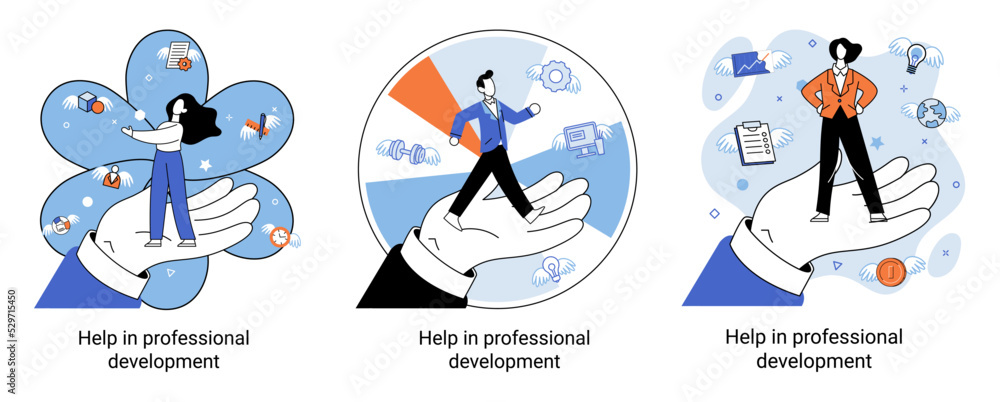 Fototapeta premium Help in professional development metaphor. Qualified employee training program. Refresher course. Human resource management organization. Business education workshop. School personality growth in team