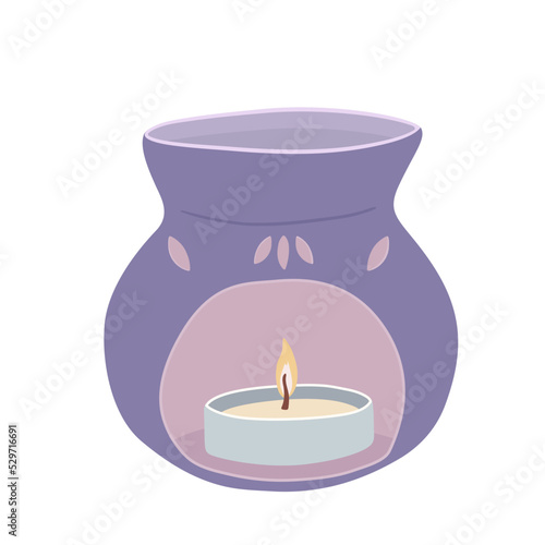 Aroma lamp with essential oil  isolated on white background. Aromatherapy hand draw vector illustration. Cozy home.