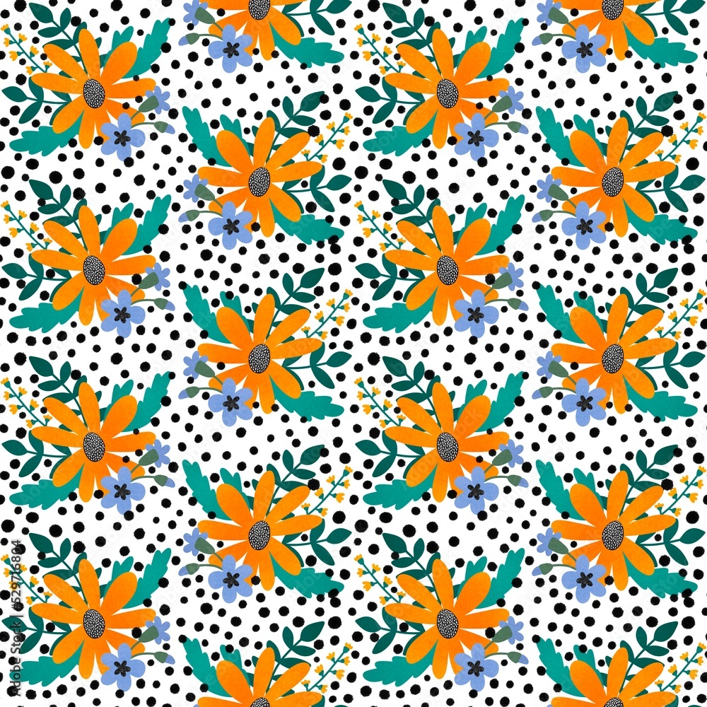 Floral simple seamless flower and polka dots pattern for wrapping and kids clothes print and accessories and fabrics Floral simple seamless flower and polka dots pattern for wrapping and kids clothes print and accessories and fabrics