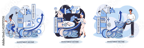 Investment, saving money and finance growth business concept metaphor. Analyzes charts and indicators of income growth. Investment income from securities and other non-commercial investments dividends
