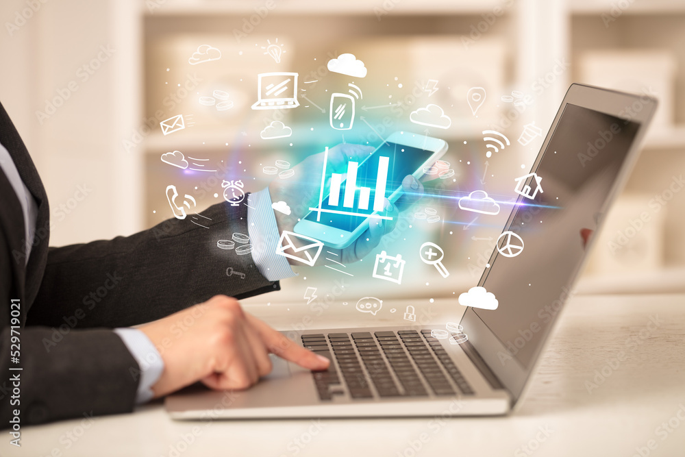 Businessman working on laptop with new business concept Businessman working on laptop with new business concept