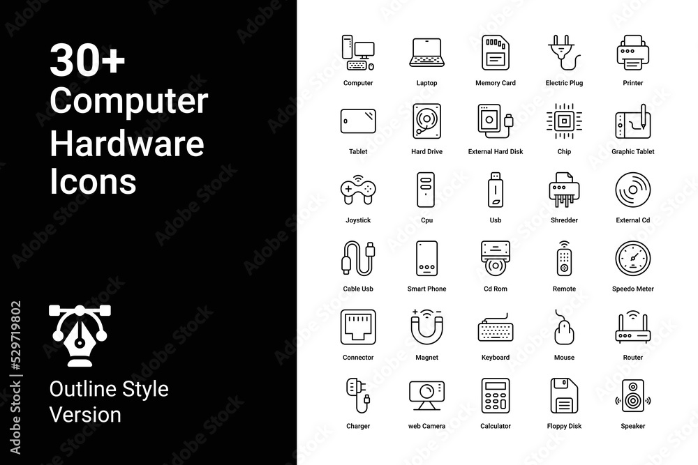 Computer and Hardware icons collection. Set vector line with elements for mobile concepts and web apps. Collection modern icons.
