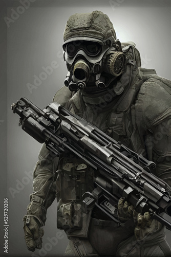 Soldier from the future in an exoskeleton