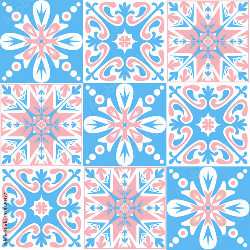 Spanish ceramic tiles azulejo talavera, pastel pattern pink blue cute delicate decor for walls and floors