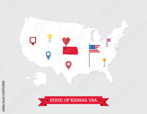 Kansas State map highlighted on USA map