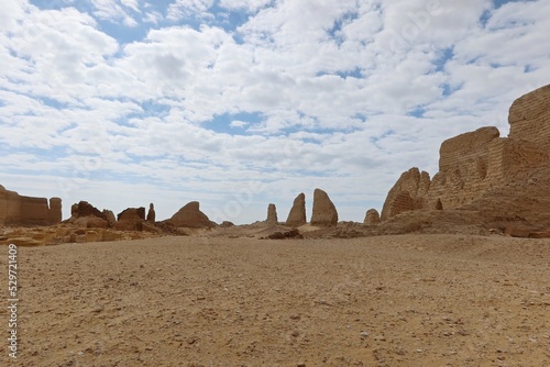 The walls and ruins of Dimeh el Sibaa (Soknopaiou Nesos) in Fayoum city desert in Egypt