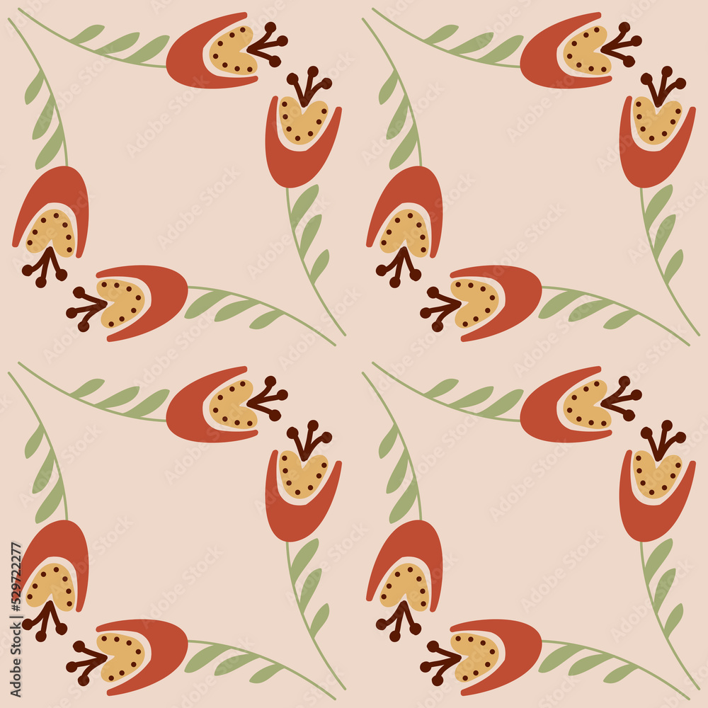 bellflower on pink beige background seamless pattern for textile and wrapping paper design, vector eps illustration